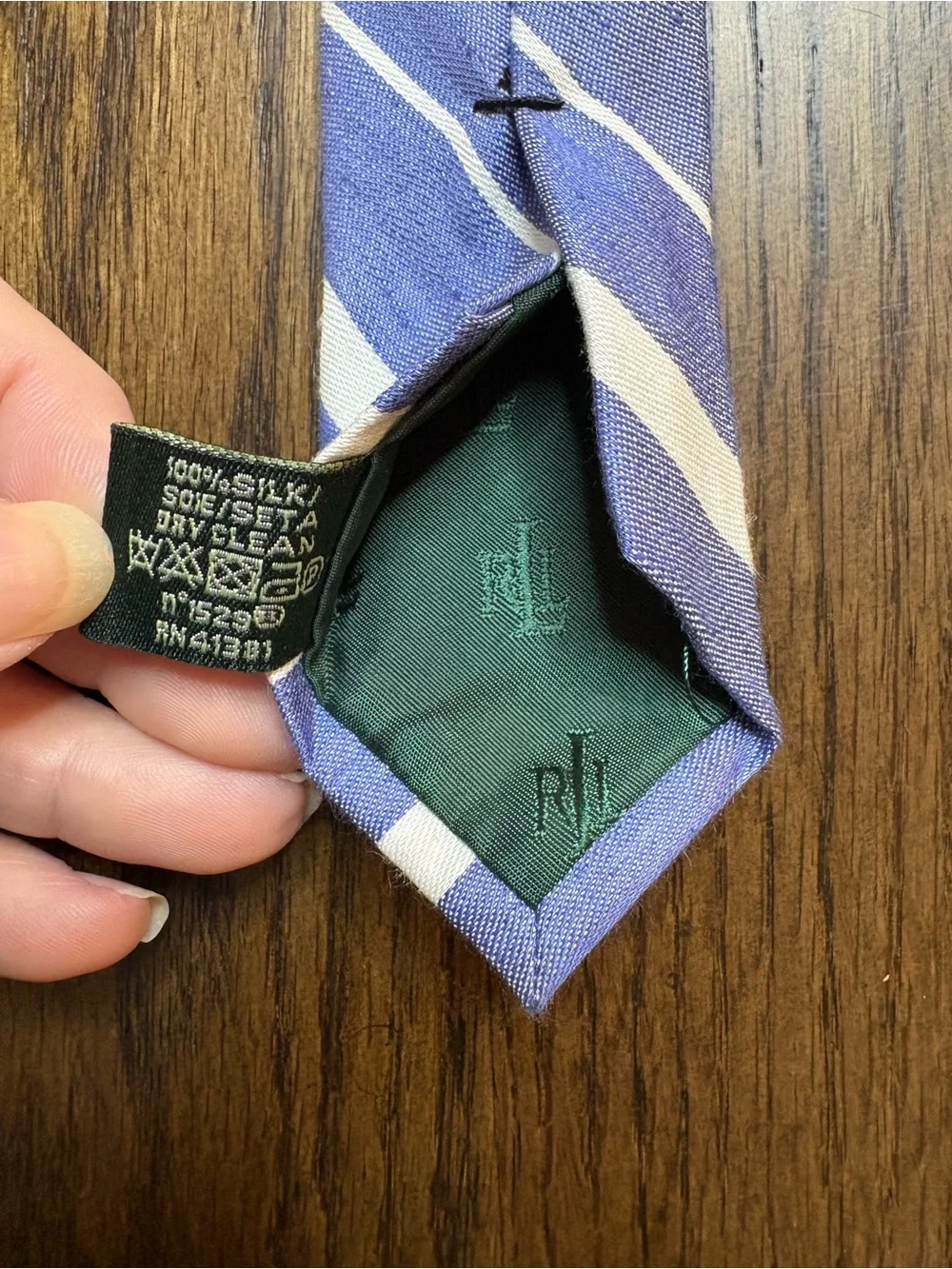 Ralph Lauren Lavender and White Striped Silk Tie #878CL